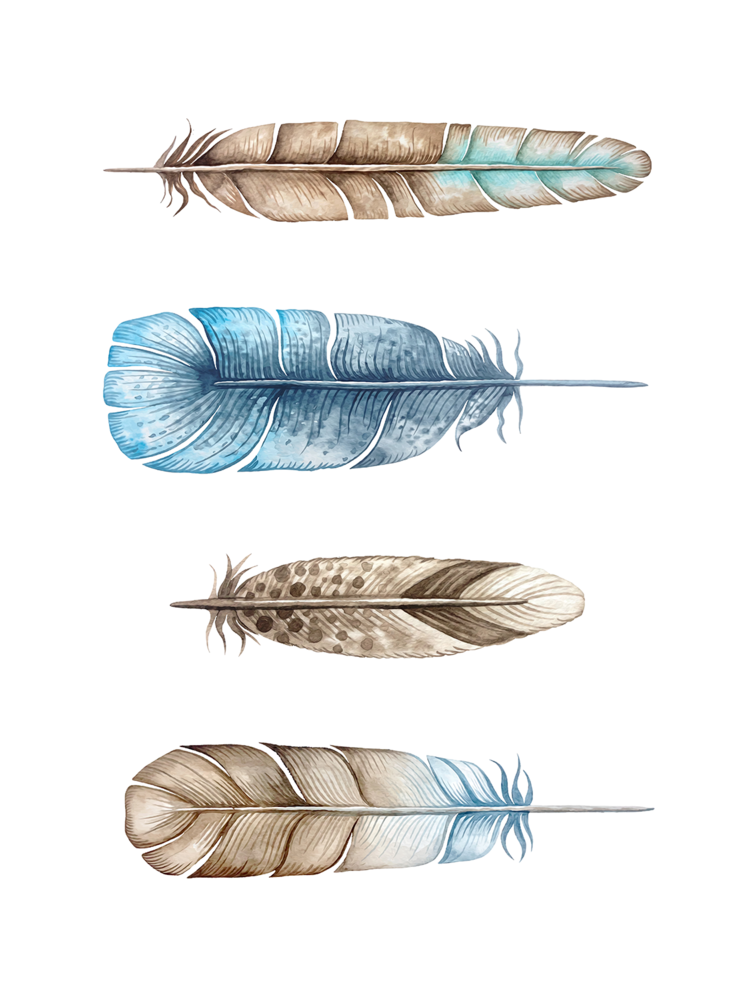 Blue Brown Watercolor Feather Print (1000x1000), Png Download