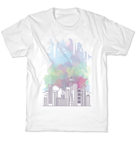 Seattle Graphic Watercolor Cityscape - Loft David Mancuso T Shirt (484x484), Png Download