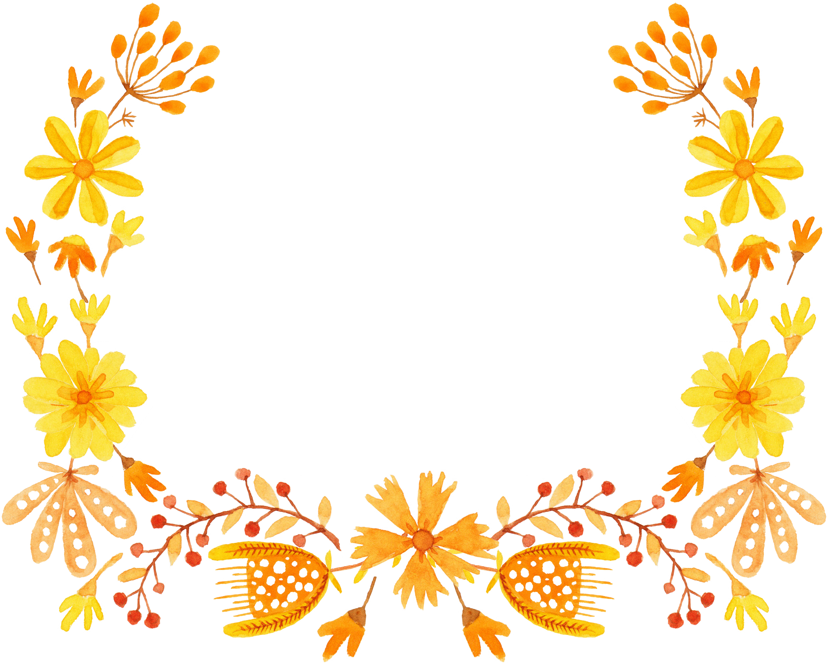Yellow Flower Semicircle Clip Art - Yellow Floral Border (2656x2137), Png Download