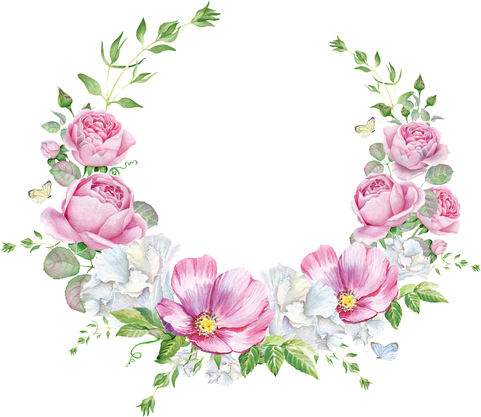 Hand Painted Layout Wedding Background Wall Pattern - Pink Flower Circle Border (1024x903), Png Download