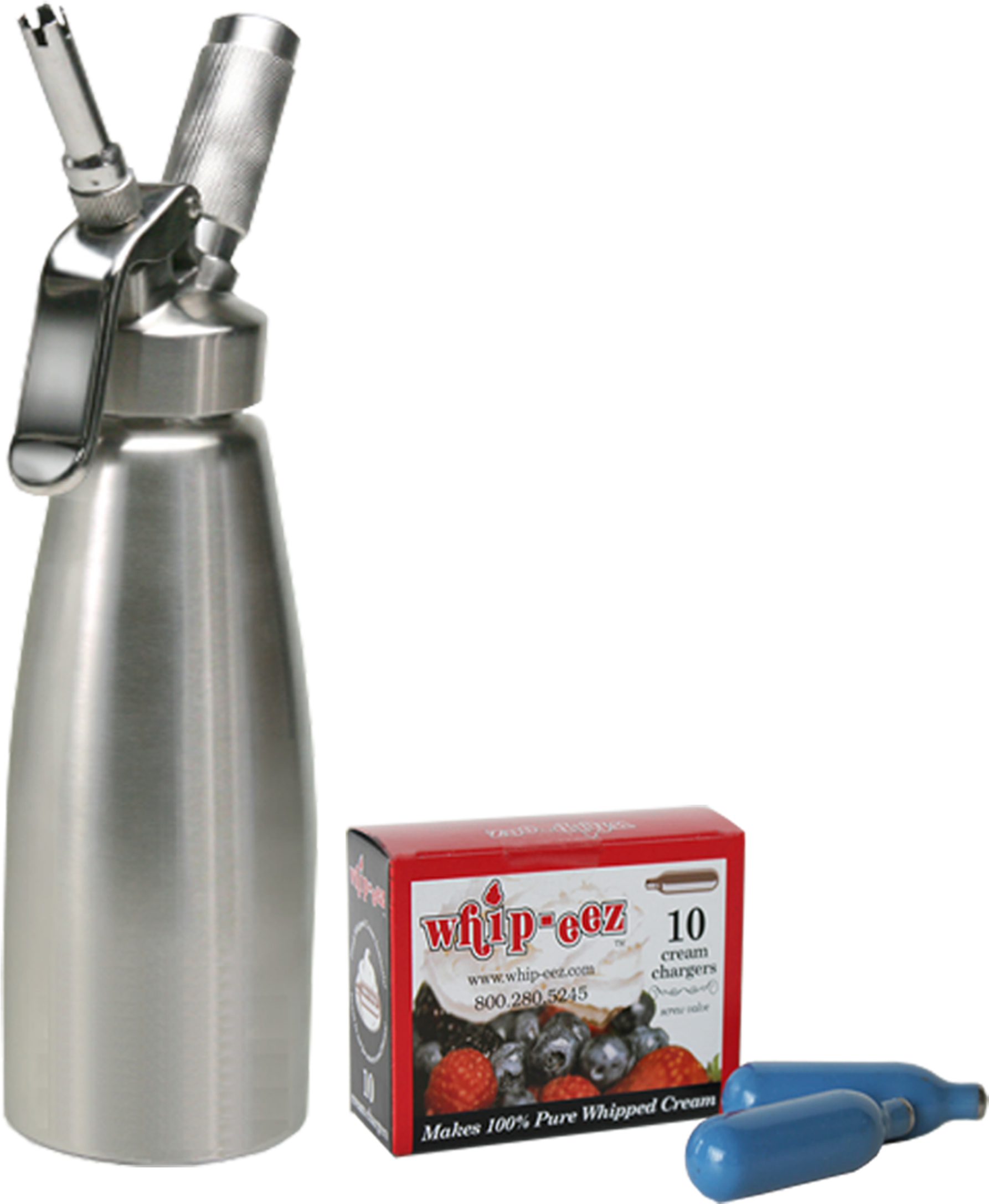 1/2 Liter Stainless Steel Whipped Cream Dispenser W/ - Whip-eez Whip Cream Chargers 10 Pk (2590x2590), Png Download