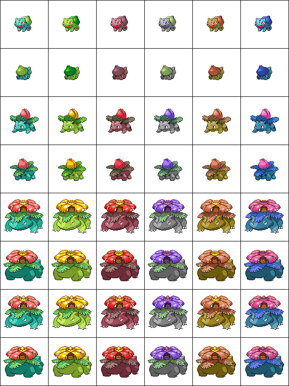 Pokemon Recolors The First 151 Pokemons' Families Sprites - Imgur Llc (583x777), Png Download