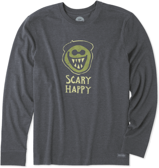 Men's Scary Happy Long Sleeve Crusher - Long-sleeved T-shirt (570x570), Png Download