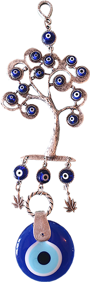 Ebsem Handmade Evil Eye Glass Charm Silver Plated Tree - Turkish Evil Eye Pendant Png (600x600), Png Download