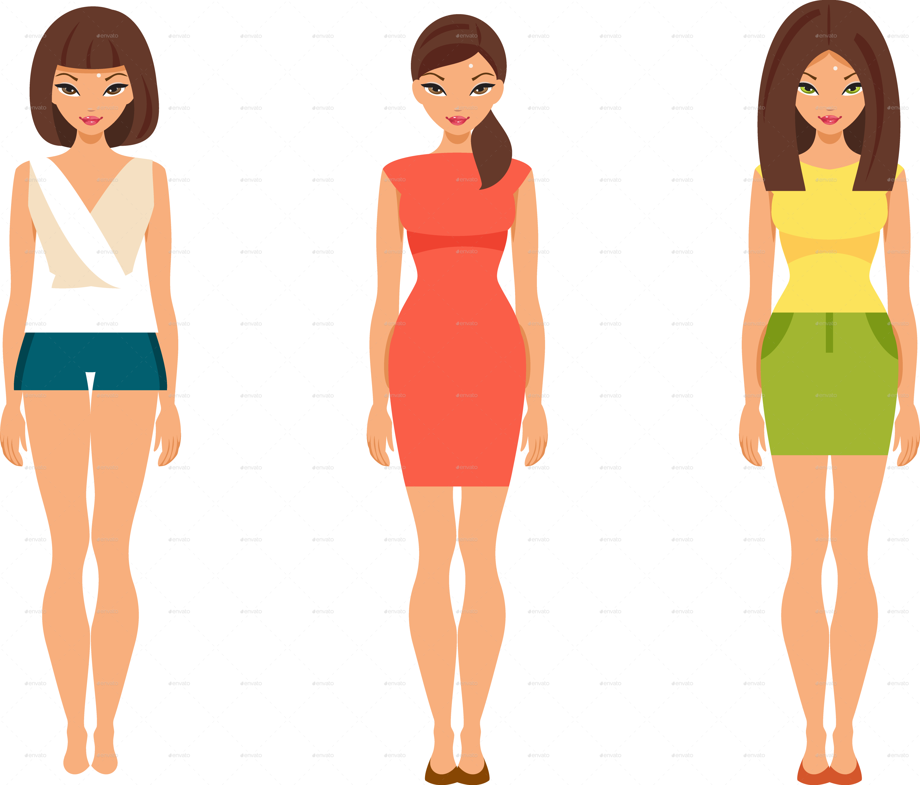 Download Three Girls In Summer Clothes By Artbesouro - Girl Dress Cartoon  Png PNG Image with No Background 