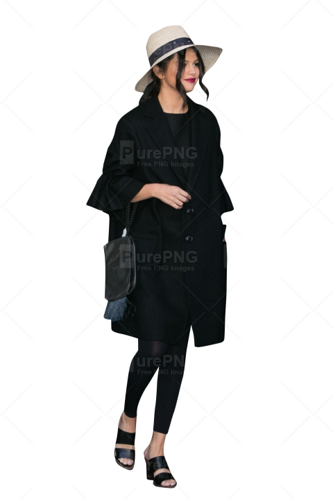 Black Woman Standing Png - Overcoat (480x720), Png Download