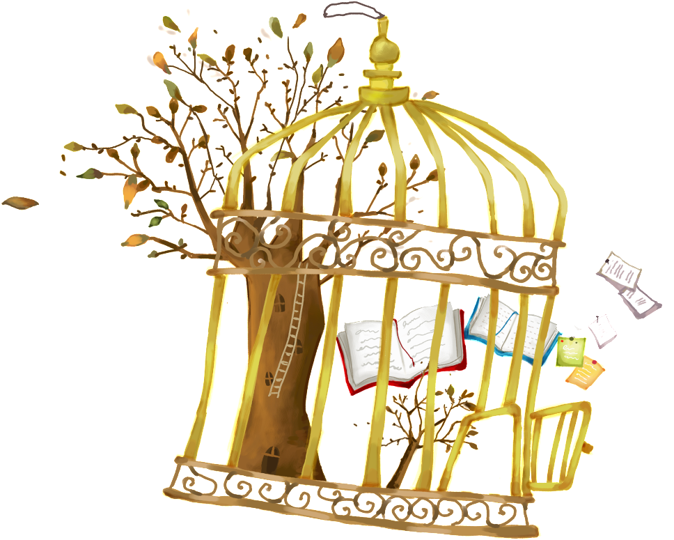 Cartoon Hand Painted Cage Tree Beautiful Creative Png - Portable Network Graphics (1024x1024), Png Download