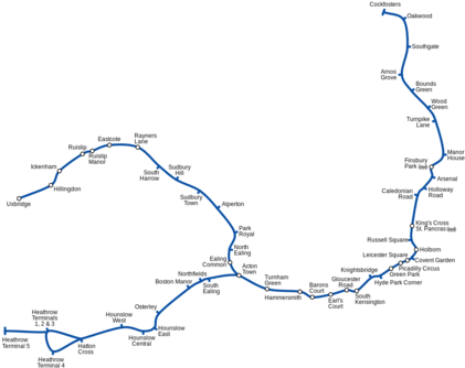 This Is A More Accurately Rendered Map Of The Piccadilly - Piccadilly Line (440x352), Png Download