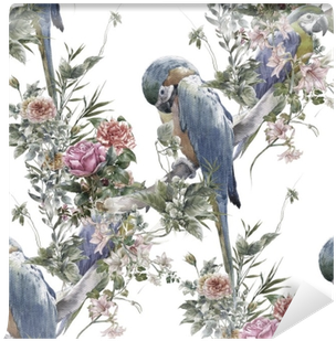 Watercolor Painting With Birds And Flowers, Seamless - Watercolor Painting (400x400), Png Download
