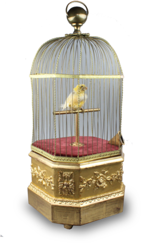 Antique Coin Operated Large Singing Canary In Cage, - Canary In Cage Png (300x500), Png Download