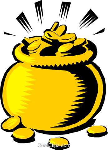 Pot Of Gold Royalty Free Vector Clip Art Illustration - Pot Of Gold Clipart Gifs (347x480), Png Download