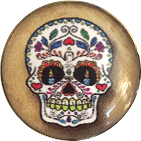 Sugar Skull 1" Clear Shine French Button 4 Styles - Sugar Skull Wall Decal - Vinyl Car Sticker - Uscolor033 (480x479), Png Download
