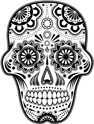 Sugar Skull - Day Of The Dead Black And White Skull (338x480), Png Download