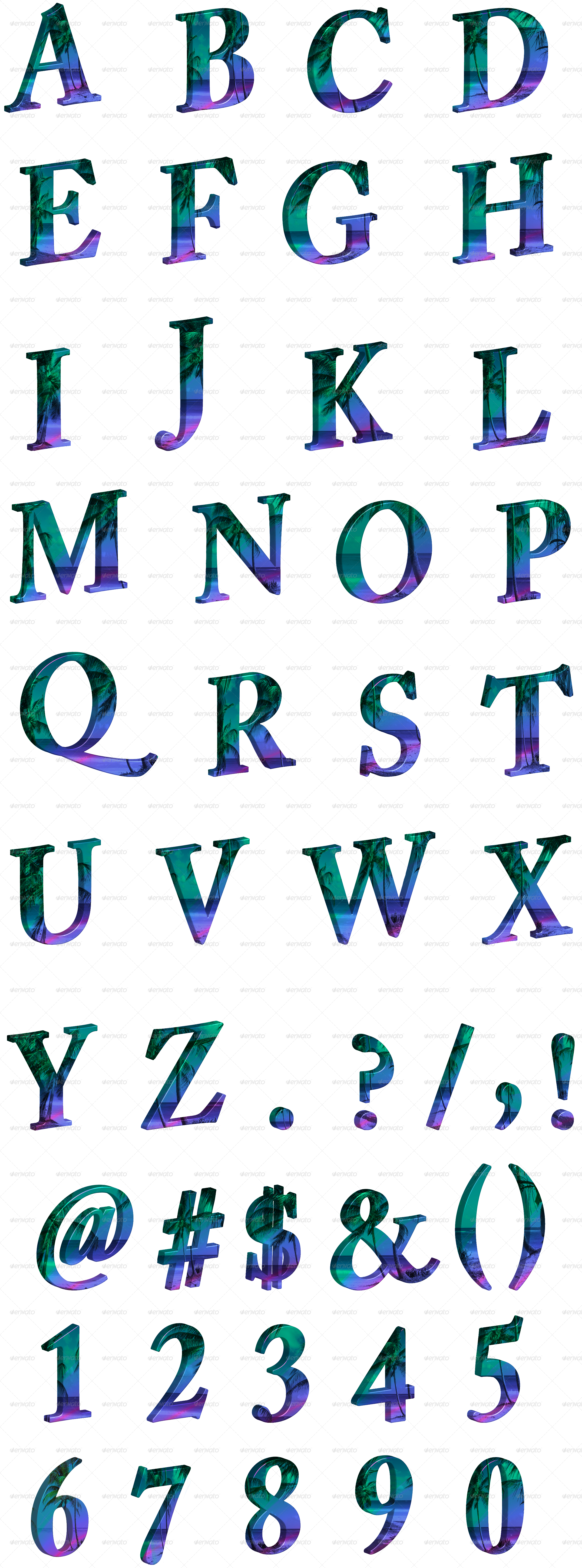 Tropical 3d Post Preview Tropical 3d Alphabet Preview - Colorfulness (2504x6746), Png Download