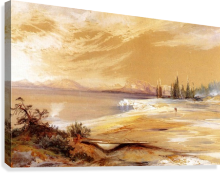 Hot Springs On The Shore Of Yellowstone Lake Canvas - Thomas Moran (429x337), Png Download