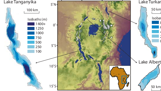 Elevation Map Of East Africa With Bathymetries Of Lake - Tanganyika Lake Deep Map (531x301), Png Download