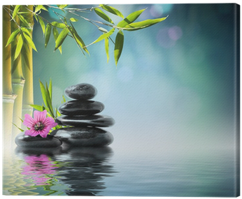 Tower Black Stone And Hibiscus With Bamboo On The Water - Zen Stone With Bamboo Water Hd (400x400), Png Download