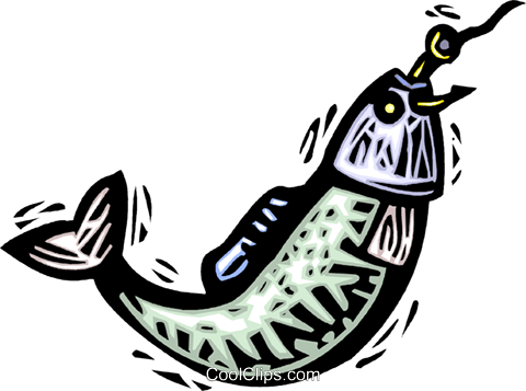 Fish On A Hook Royalty Free Vector Clip Art Illustration - Clip Art (480x357), Png Download
