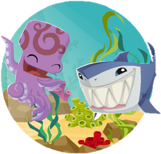 Shark And Octopus Jam Session Pet Dolphins Sandcastle - Animal Jam Annual 2018 64pp Special (571x517), Png Download