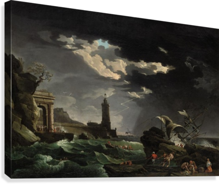 Shipwrecked Figures Off A Lighthouse In A Storm Canvas - Maritime Art - A Shipwreck Scene By Claude-joseph Vernet (429x360), Png Download