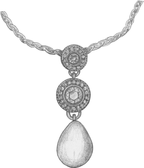 Hand Sketch Of A Diamond And Pearl Necklace - Locket (1286x1180), Png Download