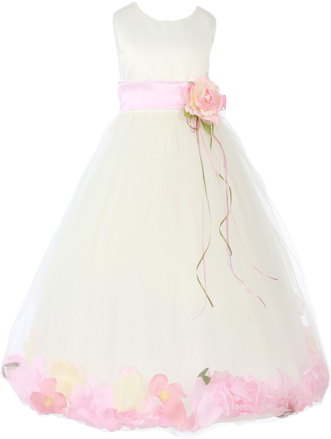 Pink Satin & Tulle Flower Petal Dress W Sash - Dress (683x1024), Png Download