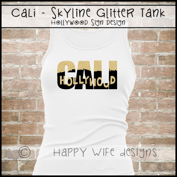 Glitter California Tank Top With Hollywood Sign Skyline - Back Of Shirt Design With Number (570x570), Png Download