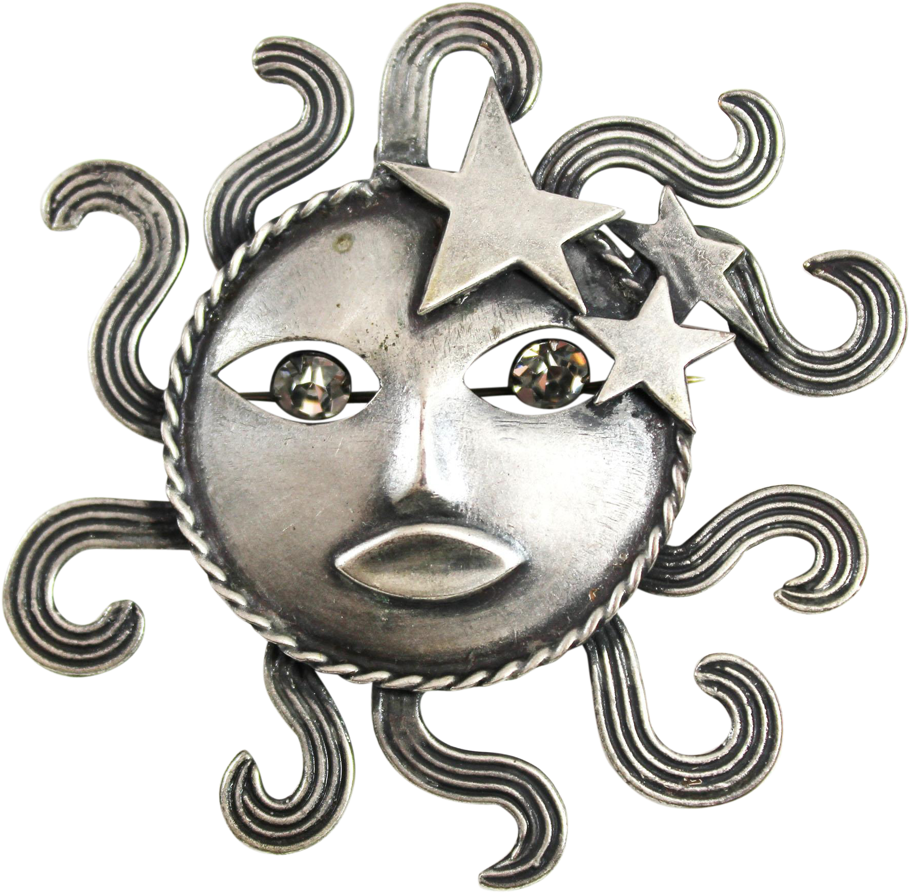 Vintage Joseff Hollywood Signed Silver Toned Sun God - Earring (1776x1776), Png Download