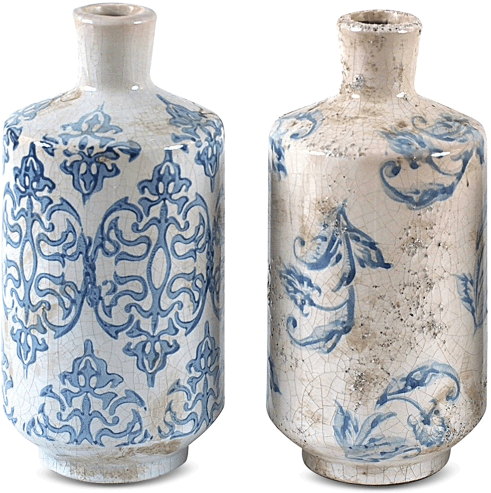 Vases - 3r Studio Set Of 3 Terra-cotta Vases - Blue/white (1200x1200), Png Download