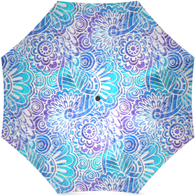 Boho Flower Doodle On Blue Watercolor Foldable Umbrella - Flower Doodle On Blue Watercolor Pillow Sham (500x500), Png Download