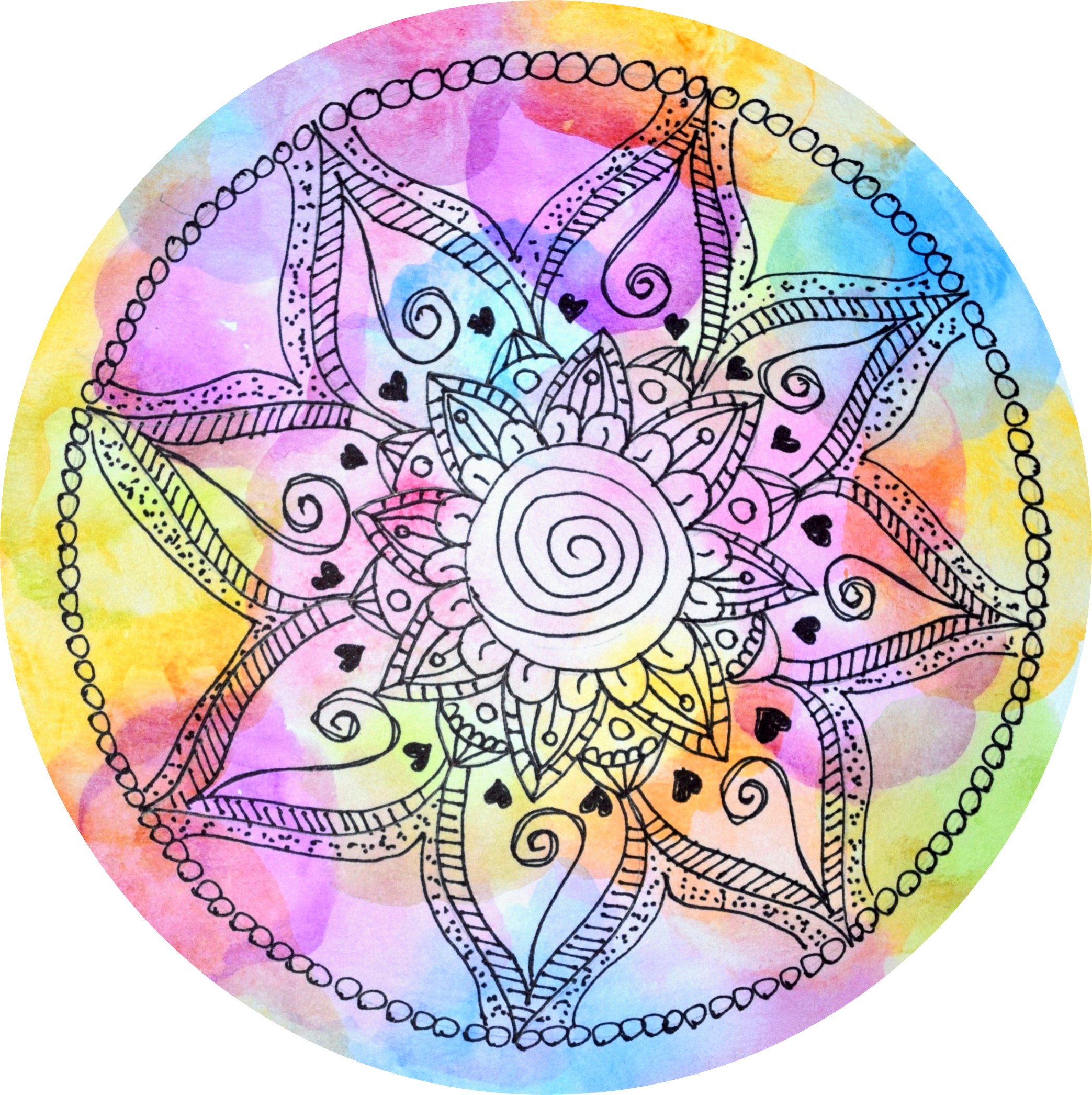 Doodle Ideas, Watercolour, Tangled, Zen, Doodles, Pen - Circle (2087x2092), Png Download