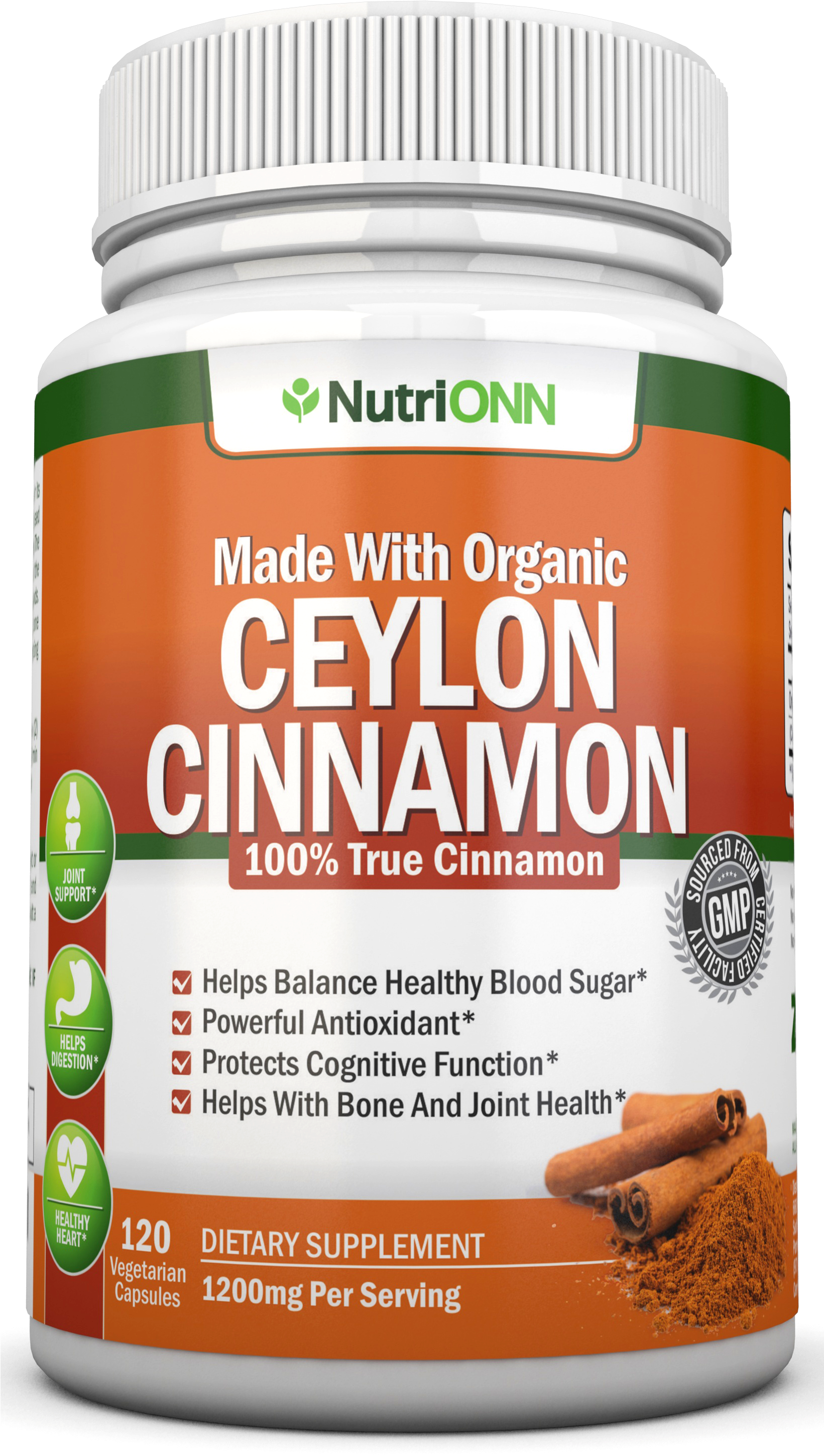 Organic Ceylon Cinnamon - Organic Ceylon Cinnamon - 1200mg - 120 Capsules - True (1640x2953), Png Download