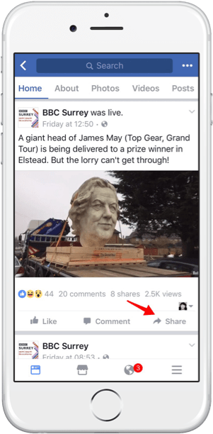 Click The Share Button On The Facebook Video - Live Facebook Share Button (381x640), Png Download