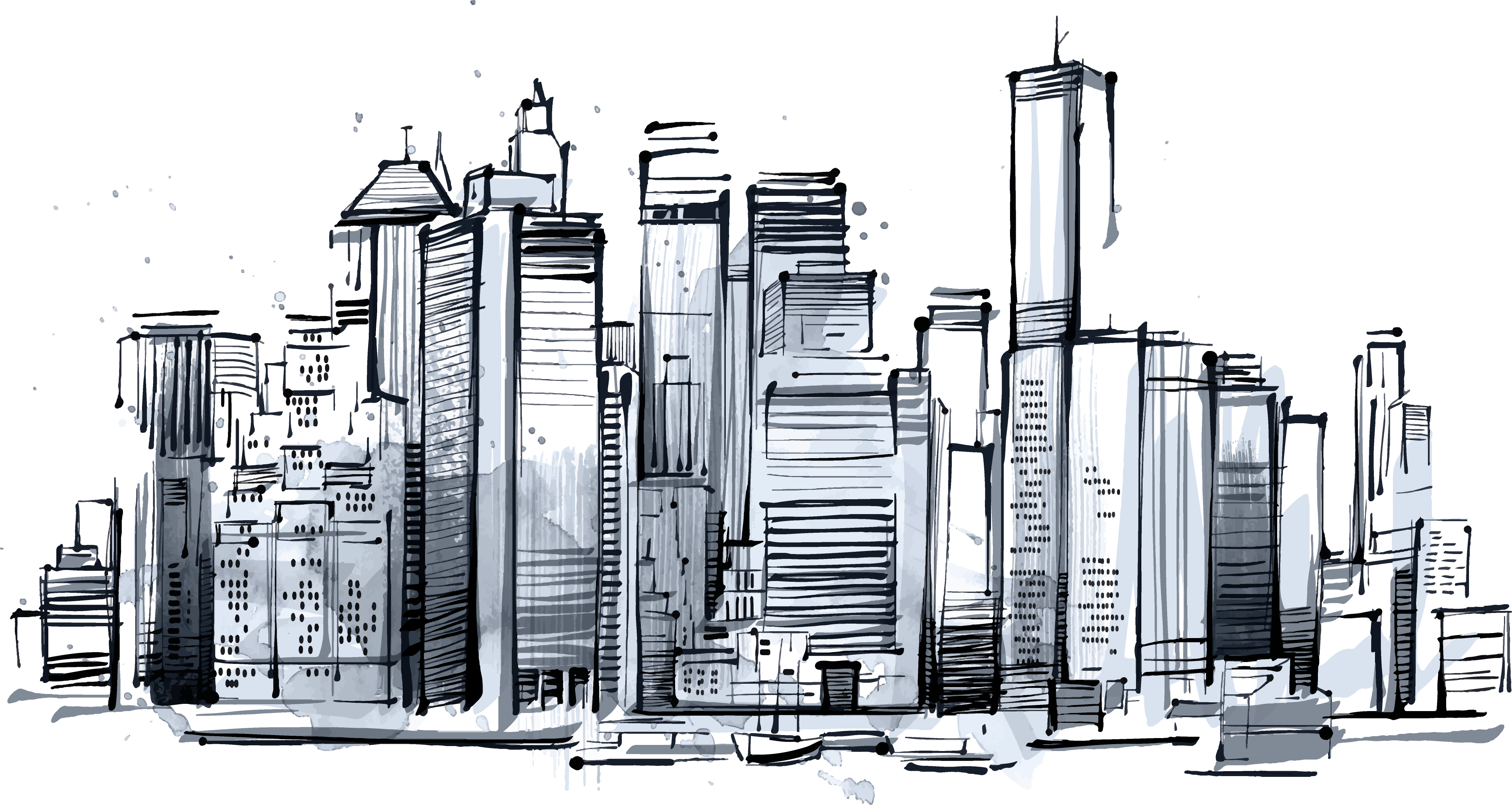 Skyscraper Png Picture - New York Building Sketch (3973x2117), Png Download