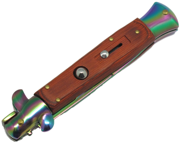 Wood Stiletto Switchblade With Rainbow Blade - Stiletto (500x375), Png Download