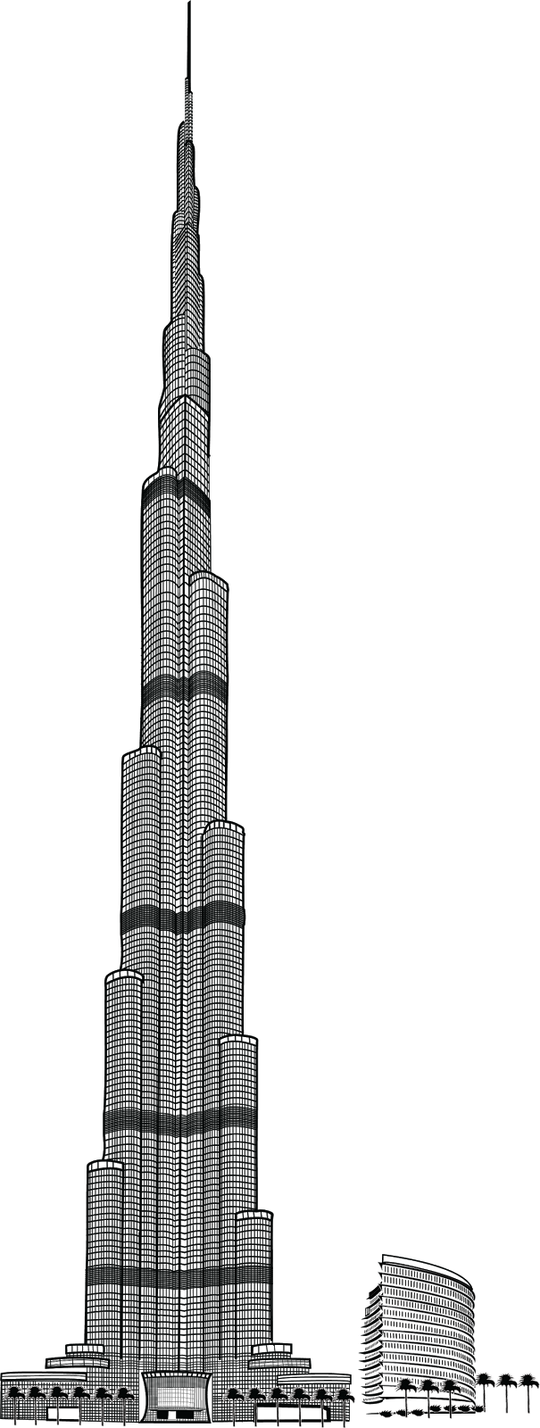 Blueprint Drawing Of Burj Khalifa - Burj Khalifa Line Art (605x1600), Png Download