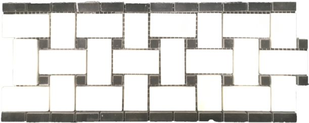 Pearl White Basketweave Border With 3/8" Black Dot - Black And White Tile (640x271), Png Download
