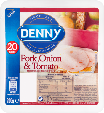 Pork, Onion & Tomato 20 Slices - Denny Pork, Onion & Tomato 20 Slices 200g (350x440), Png Download