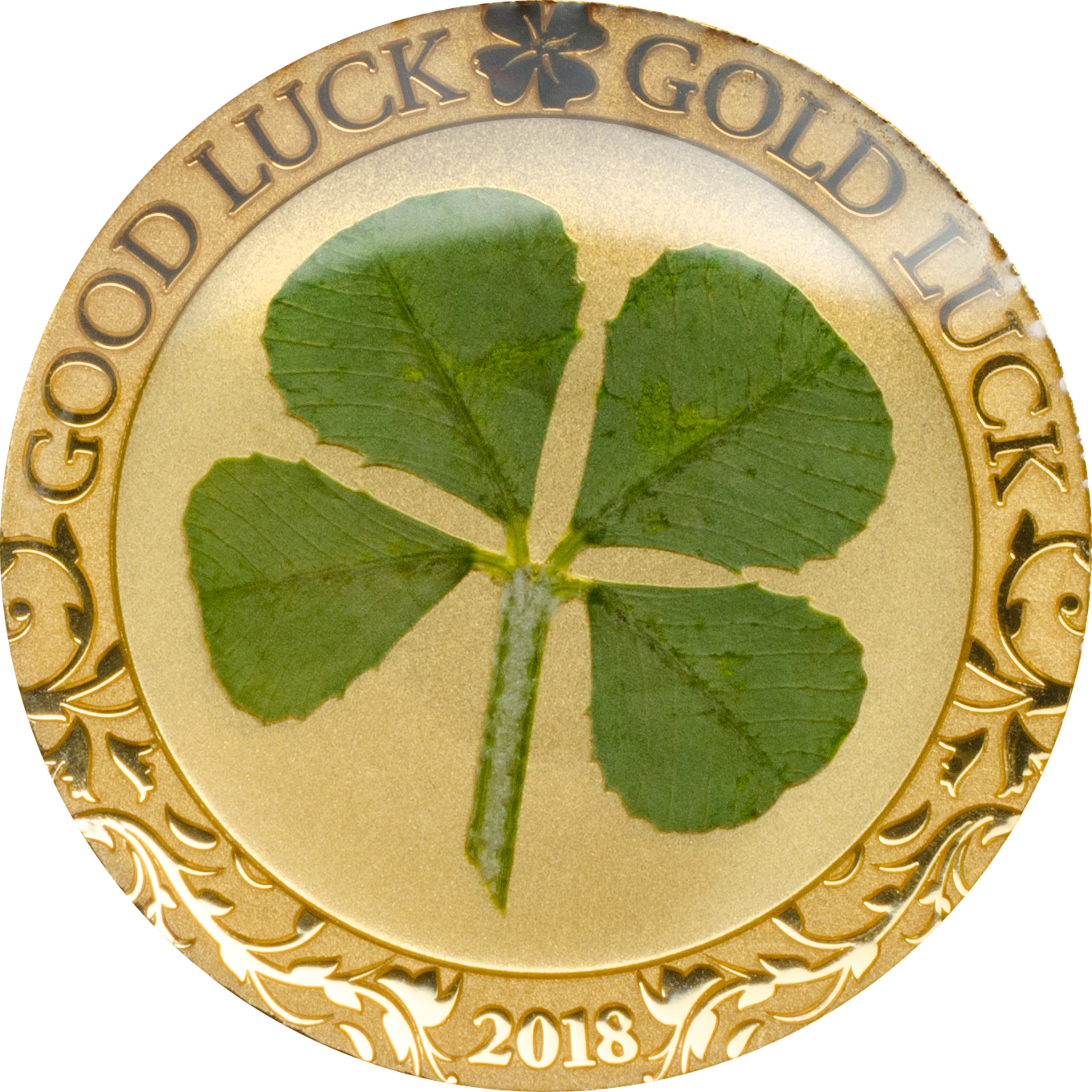 Palau - 2018 - 1 Dollar - Four Leaf Clover In Gold - Four Leaf Clover Gold Coin (1360x1360), Png Download
