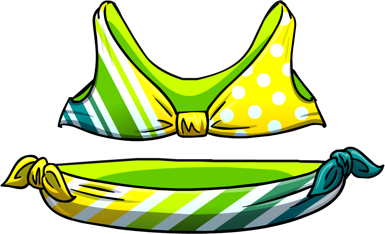 Lemon Lime Stripe Bikini - Club Penguin Bikini (1259x766), Png Download