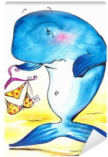 Thick Whale And Toosmall Bikini-watercolors - Wieloryb W Bikini (400x400), Png Download