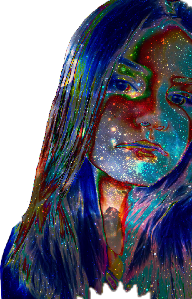 Galaxy Space Universe Hair Francis Model Young Beautifu - Drawing (653x1017), Png Download
