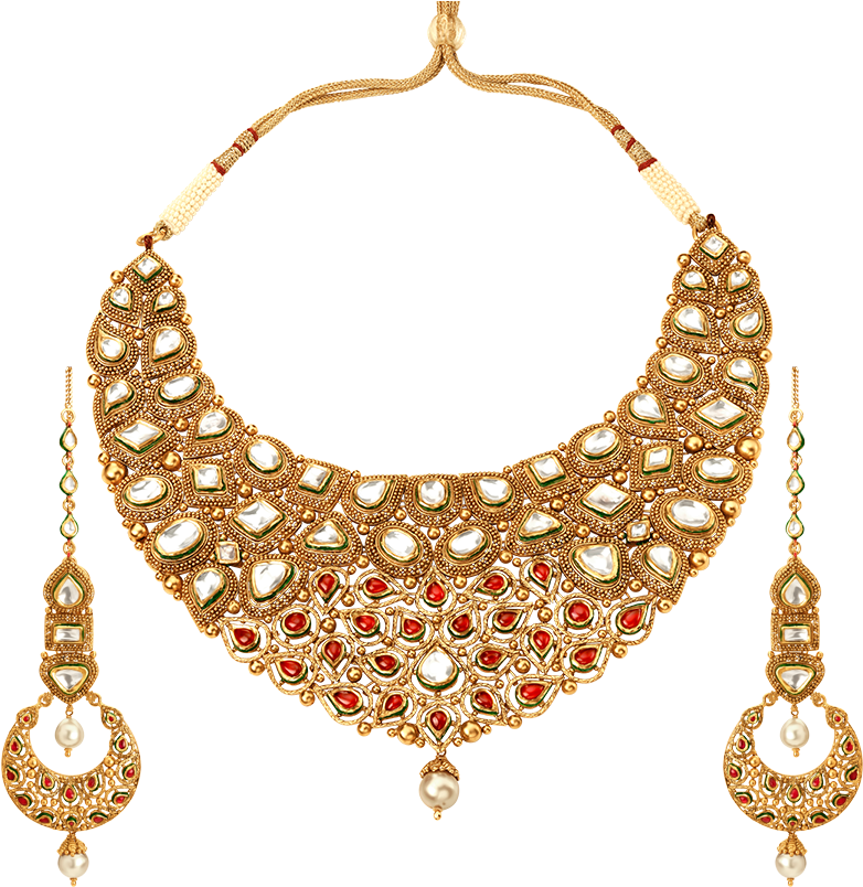 Go To Image - Kundan Jewellery Set Gold (1090x904), Png Download