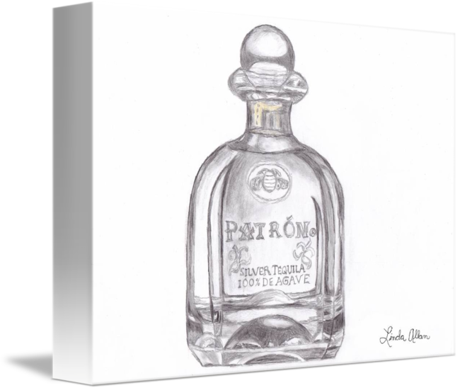 Patron Bottle Pencil Sketch By Linda Allan Clip Royalty - Tequila (650x551), Png Download