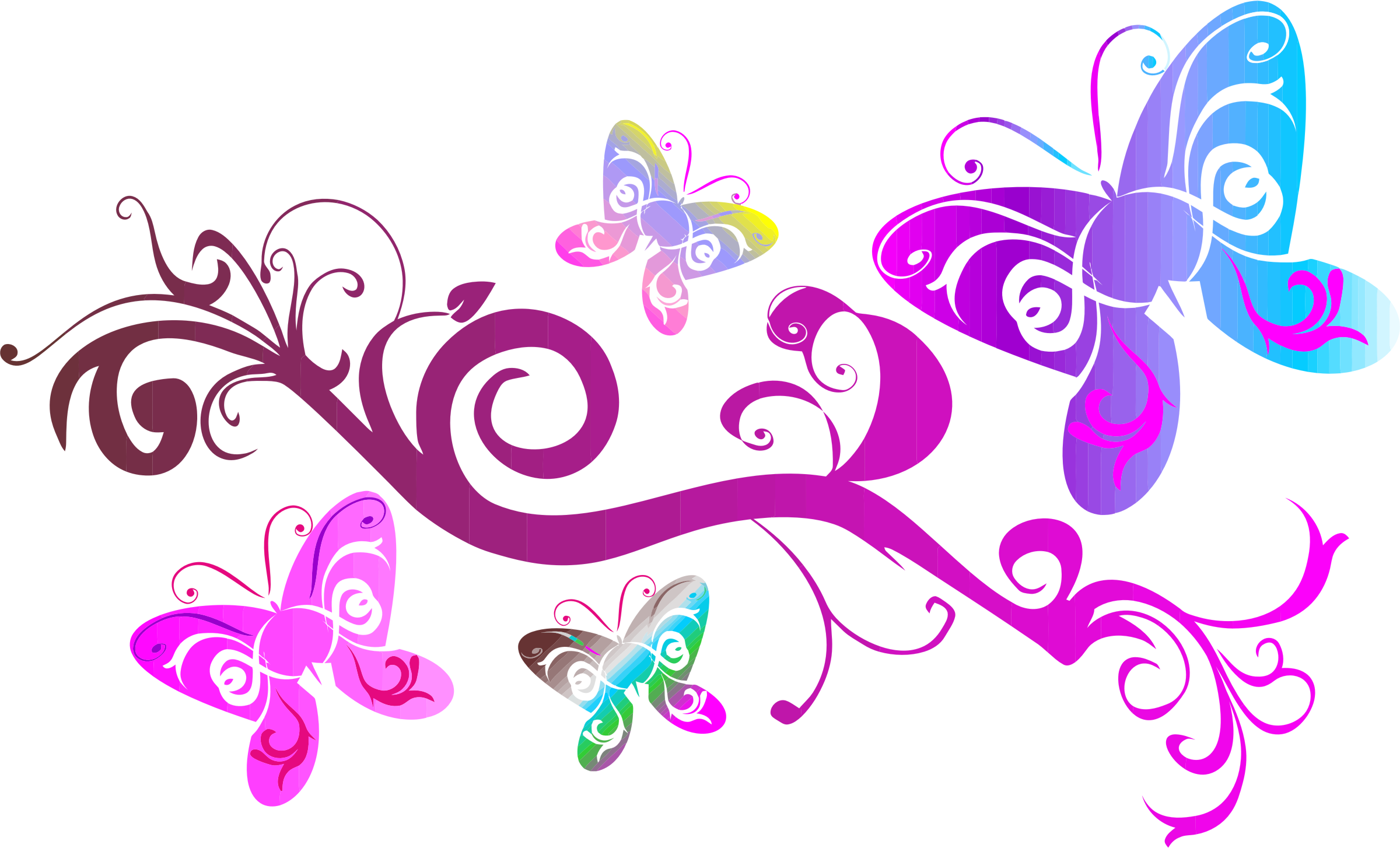 Pink Flourish Png - Clipart Swirl Of Butterflies (2400x1454), Png Download