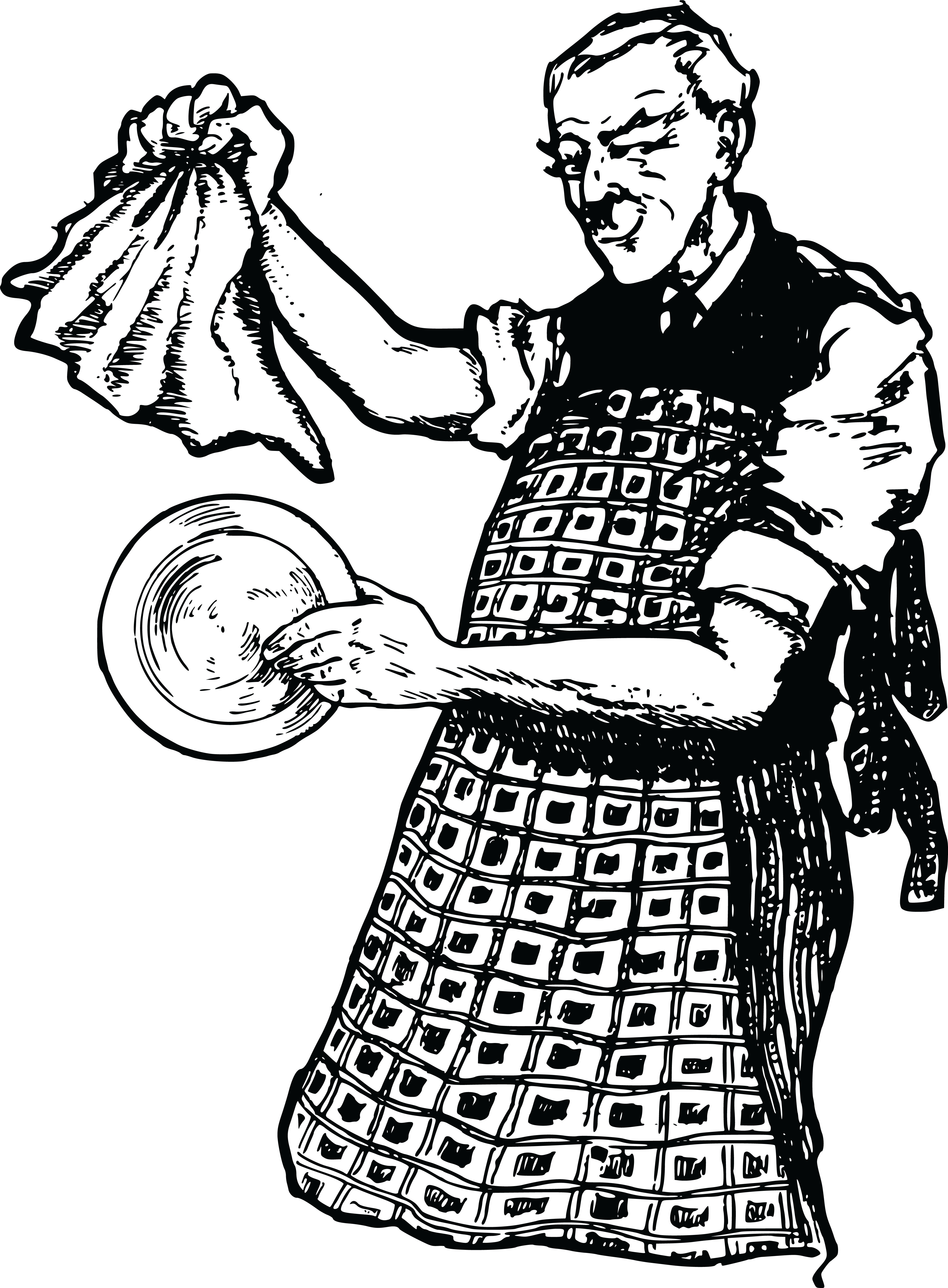 , , - Retro Black And White Clip Art Man Cleaning (4000x5436), Png Download