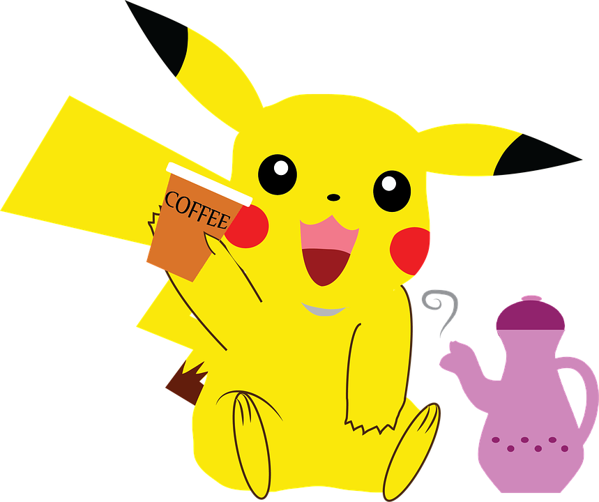 Pokemon, Pikachu, Coffee - Pikachu With Coffee (859x720), Png Download