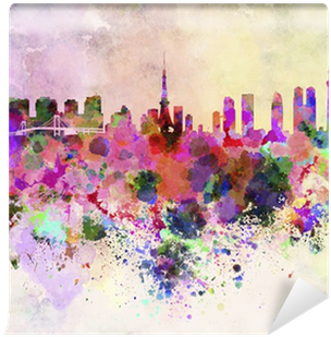 Tokyo Skyline In Watercolor Background Wall Mural • - Tokyo Skyline (400x400), Png Download