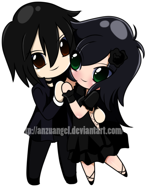 Royalty Free Goth Chibis By Anzuangel On Deviantart - Goth Cartoon Couple (600x666), Png Download