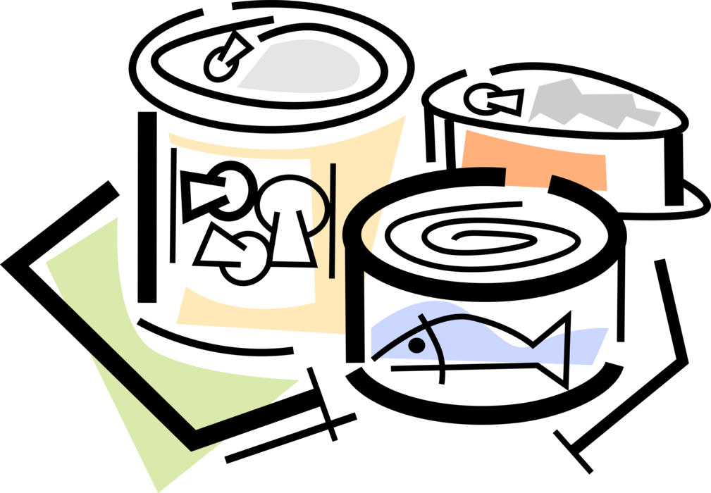 Vector Illustration Of Canned And Packaged Food Goods - Canned Goods Vector Png (1009x700), Png Download